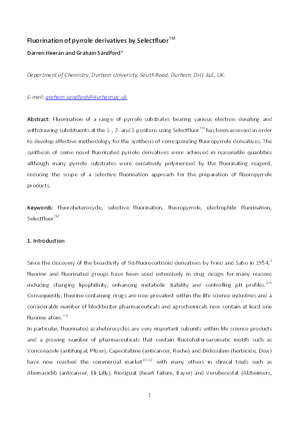 Fluorination of pyrrole derivatives by Selectfluor™ Thumbnail
