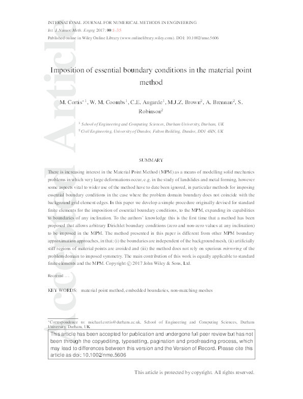 Imposition of essential boundary conditions in the material point method Thumbnail