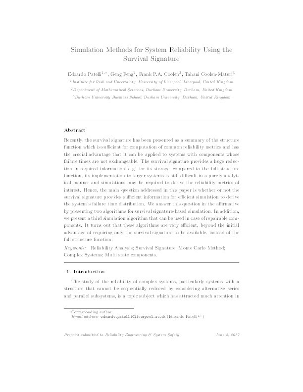 Simulation Methods for System Reliability Using the Survival Signature Thumbnail