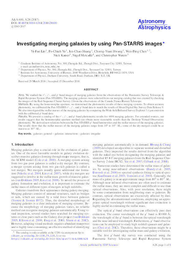 Investigating merging galaxies by using Pan-STARRS images Thumbnail