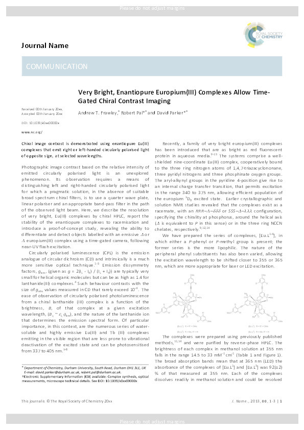 Very bright, enantiopure europium(III) complexes allow time-gated chiral contrast imaging Thumbnail