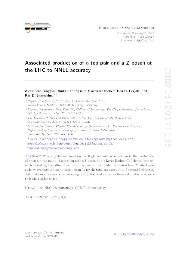 Associated production of a top pair and a Z boson at the LHC to NNLL accuracy Thumbnail