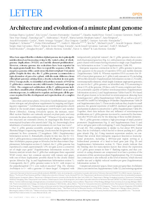 Architecture and evolution of a minute plant genome Thumbnail
