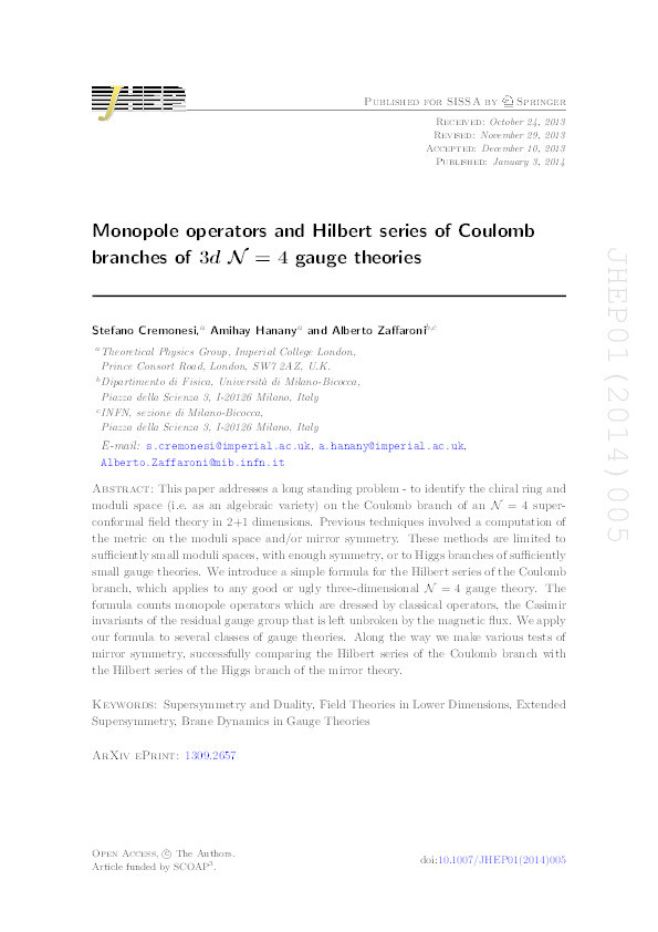 Monopole operators and Hilbert series of Coulomb branches of 3d N = 4 gauge theories Thumbnail