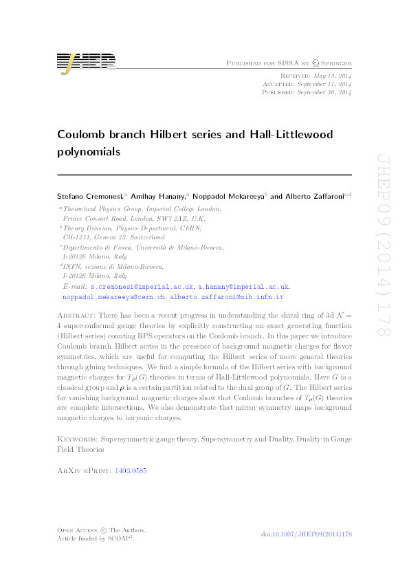 Coulomb branch Hilbert series and Hall-Littlewood polynomials Thumbnail