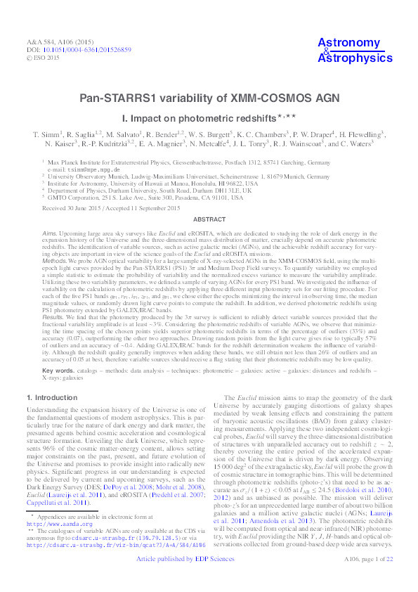 Pan-STARRS1 variability of XMM-COSMOS AGN. I. Impact on photometric redshifts Thumbnail