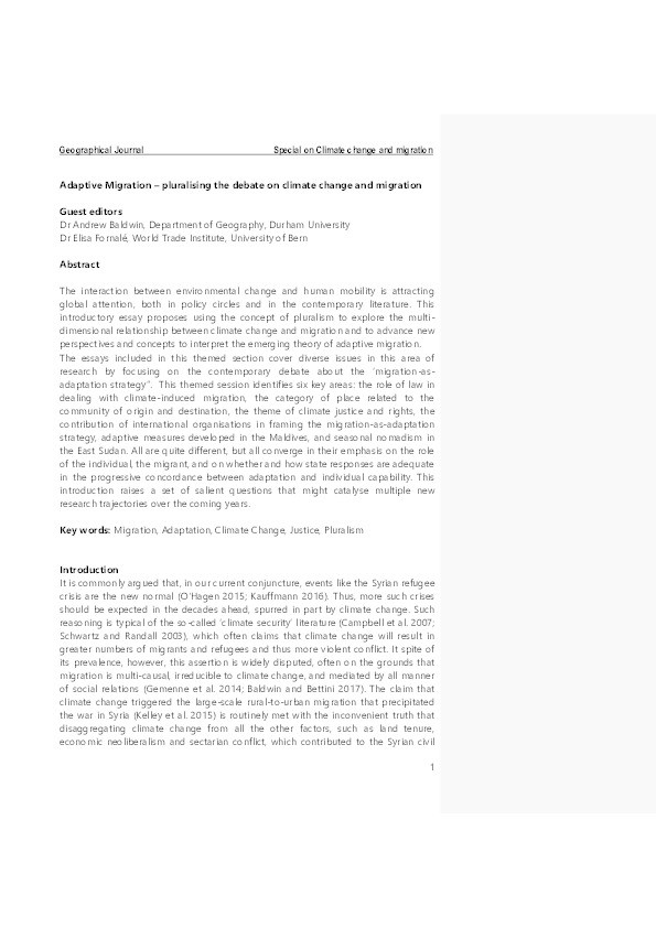 Adaptive migration: pluralising the debate on climate change and migration Thumbnail