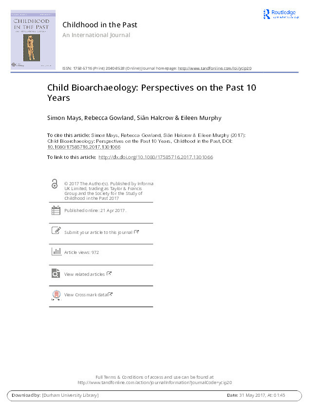 Child Bioarchaeology: Perspectives on the Past 10 Years Thumbnail
