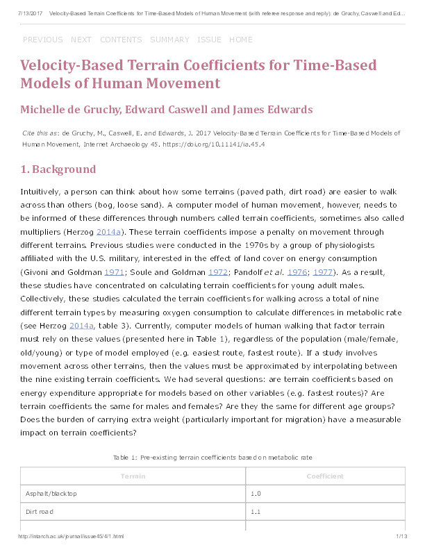 Velocity-Based Terrain Coefficients for Time-Based Models of Human Movement Thumbnail