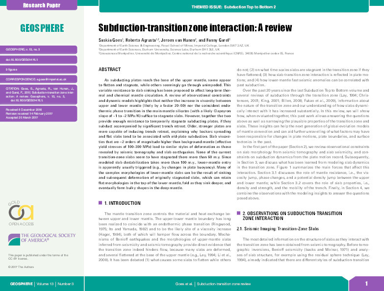 Subduction-transition zone interaction: A review Thumbnail