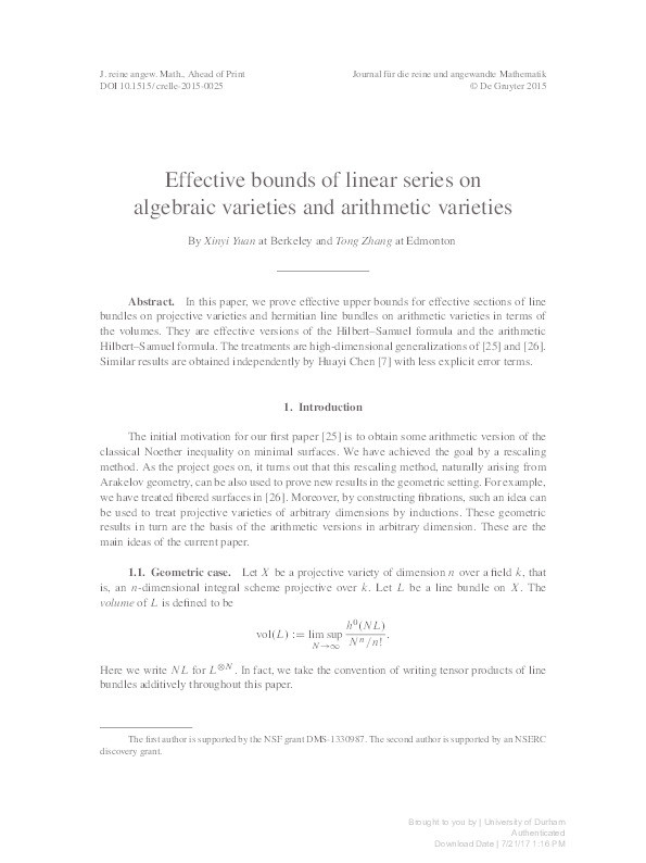 Effective bounds of linear series on algebraic varieties and arithmetic varieties Thumbnail