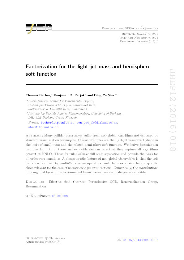 Factorization for the light-jet mass and hemisphere soft function Thumbnail