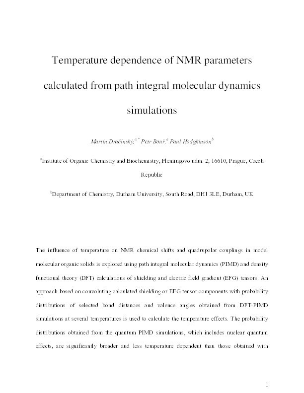 Temperature Dependence of NMR Parameters Calculated from Path Integral Molecular Dynamics Simulations Thumbnail