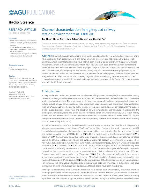 Channel characterization in high-speed railway station environments at 1.89 GHz Thumbnail