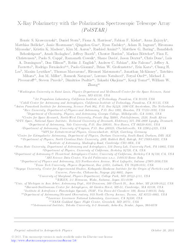 X-ray polarimetry with the Polarization Spectroscopic Telescope Array (PolSTAR) Thumbnail