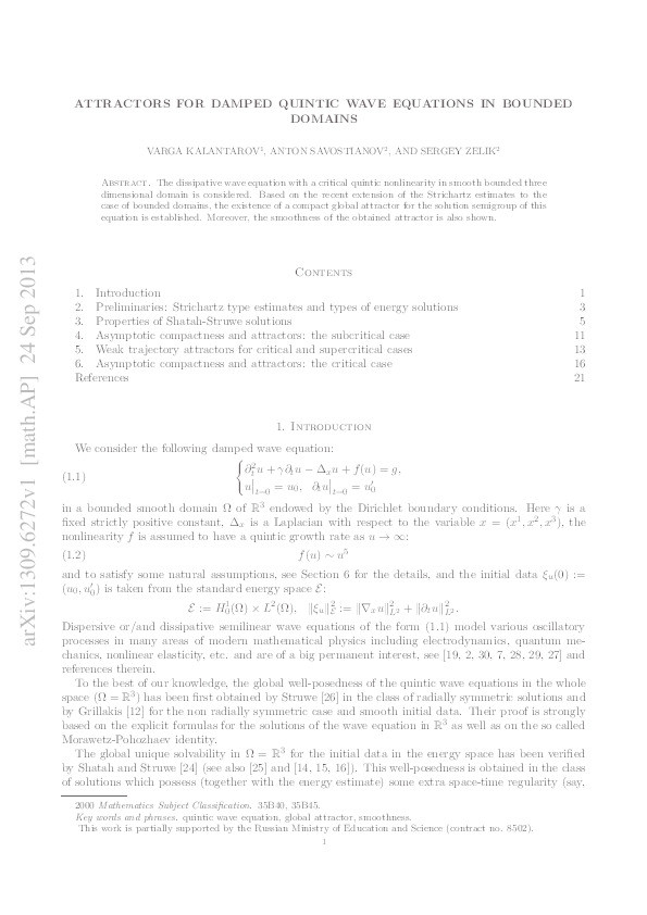 Attractors for Damped Quintic Wave Equations in Bounded Domains Thumbnail