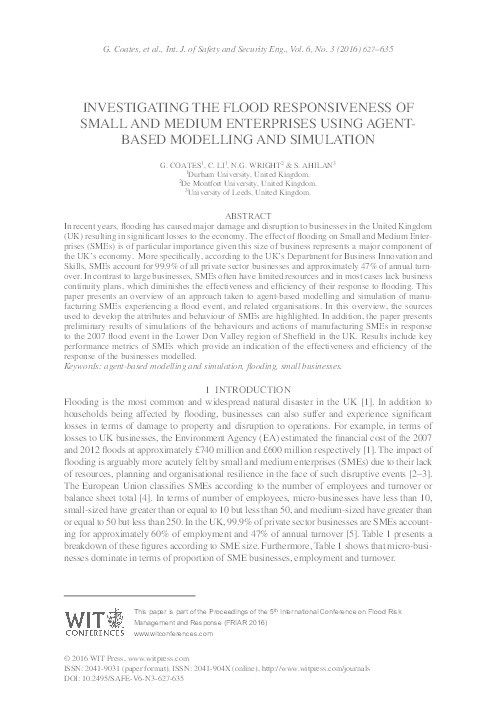 Investigating the flood responsiveness of Small and Medium Enterprises using agent-based modelling and simulation Thumbnail