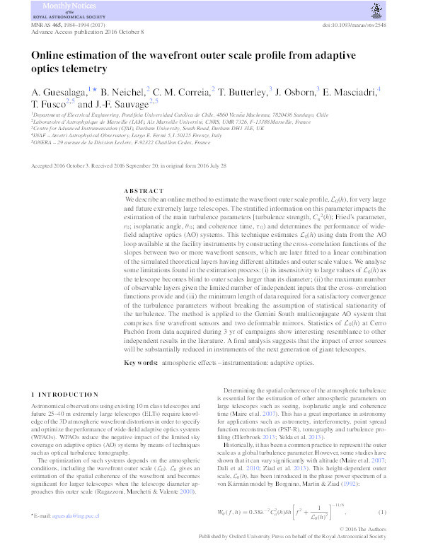 Online estimation of the wavefront outer scale profile from adaptive optics telemetry Thumbnail