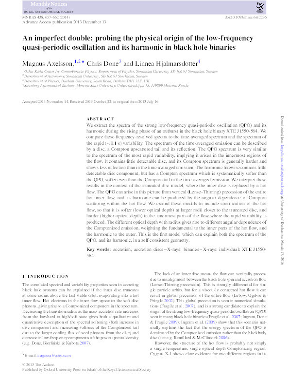 An imperfect double: probing the physical origin of the low-frequency quasi-periodic oscillation and its harmonic in black hole binaries Thumbnail