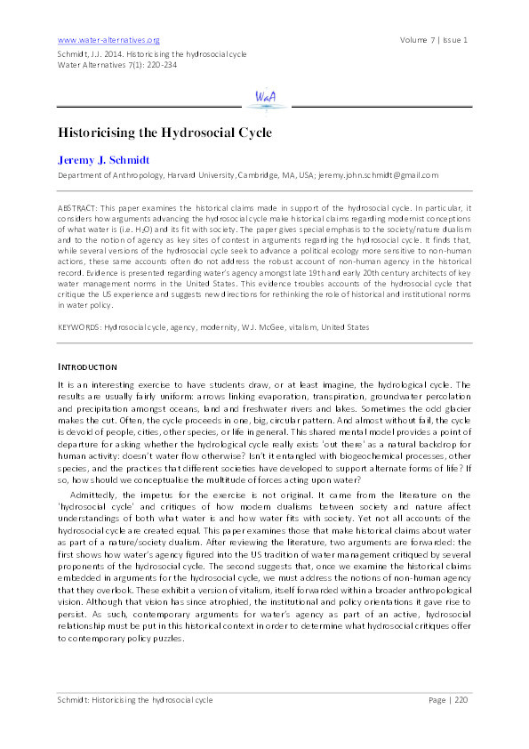 Historicising the hydrosocial cycle Thumbnail