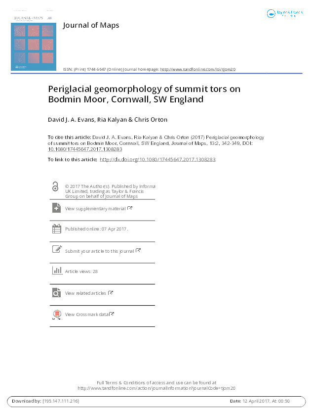 Periglacial geomorphology of summit tors on Bodmin Moor, Cornwall, SW England Thumbnail