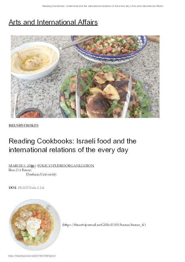 Reading Cookbooks: Israeli Food and the International Relations of the Every Day Thumbnail