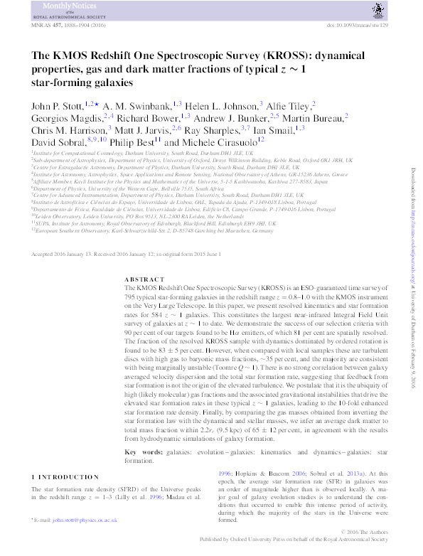 The KMOS Redshift One Spectroscopic Survey (KROSS): dynamical properties, gas and dark matter fractions of typical z~1 star-forming galaxies Thumbnail