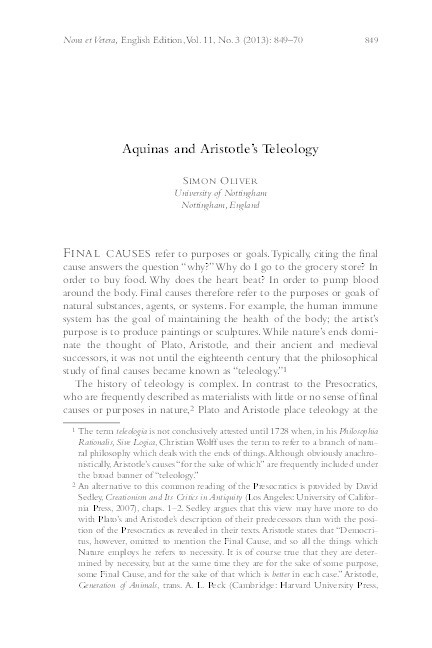 Aquinas and Aristotle's Teleology Thumbnail
