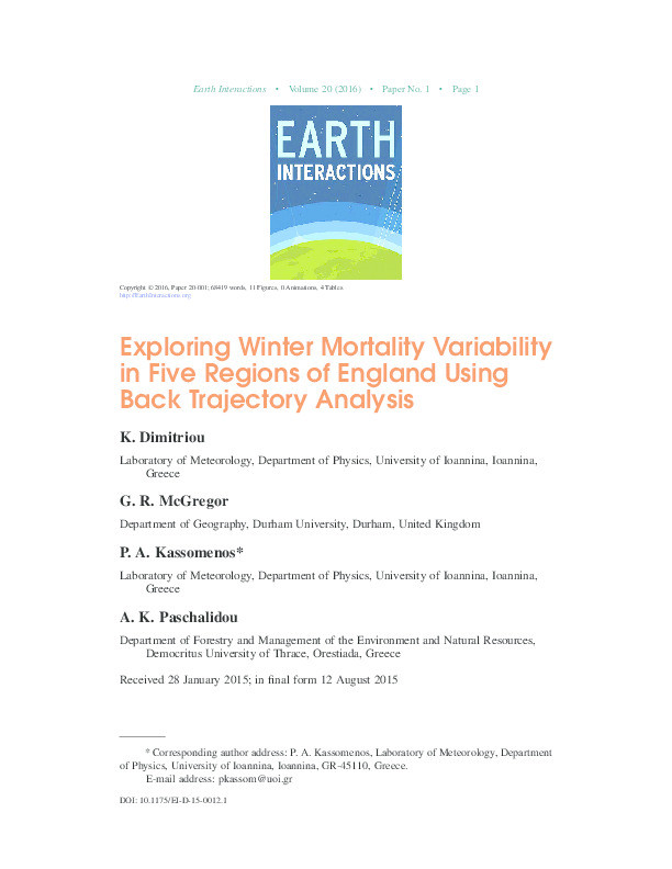 Exploring Winter Mortality Variability in Five Regions of England Using Back Trajectory Analysis Thumbnail