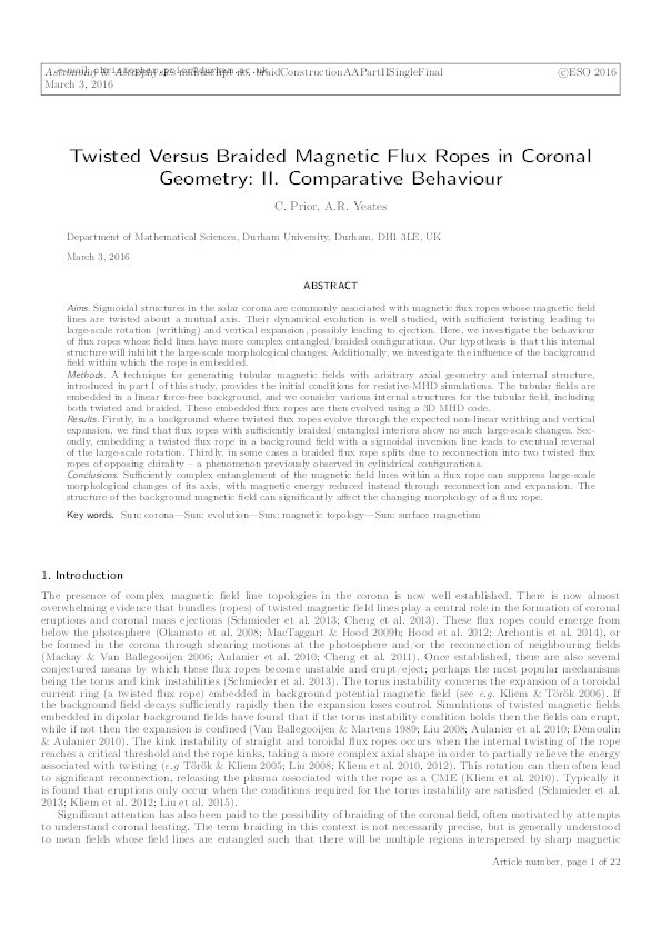 Twisted versus braided magnetic flux ropes in coronal geometry. II. Comparative behaviour Thumbnail
