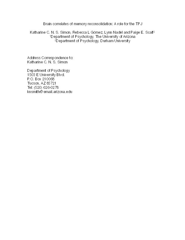 Brain correlates of memory reconsolidation: A role for the TPJ Thumbnail