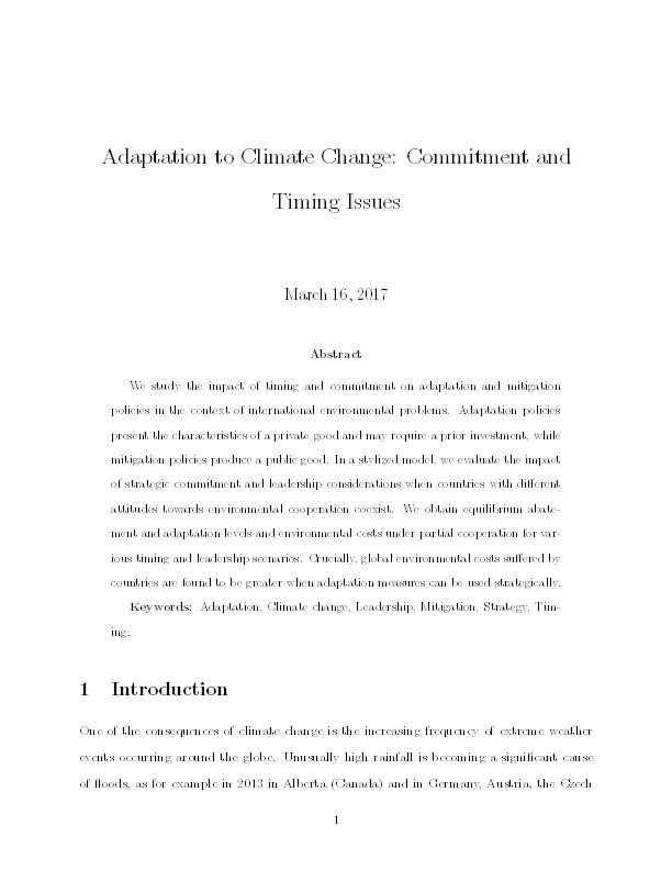 Adaptation to Climate Change: Commitment and Timing Issues Thumbnail