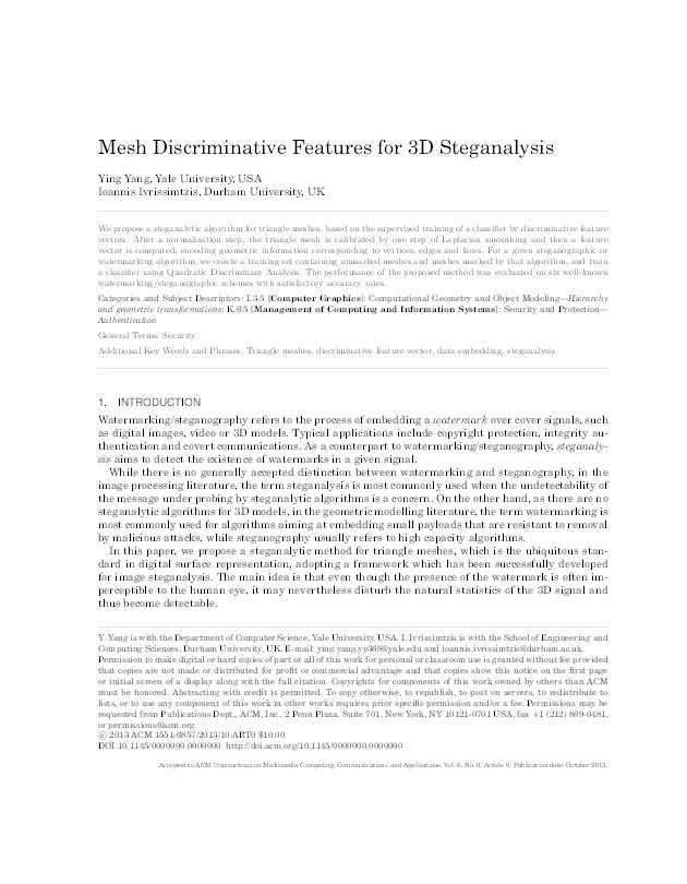 Mesh Discriminative Features for 3D Steganalysis Thumbnail