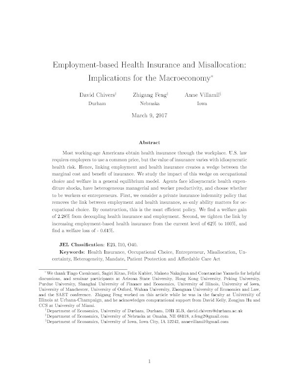 Employment-based health insurance and misallocation: Implications for the macroeconomy Thumbnail
