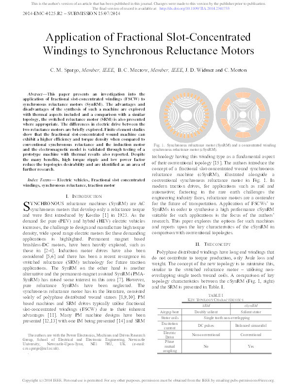 Application of Fractional-Slot Concentrated Windings to Synchronous Reluctance Motors Thumbnail