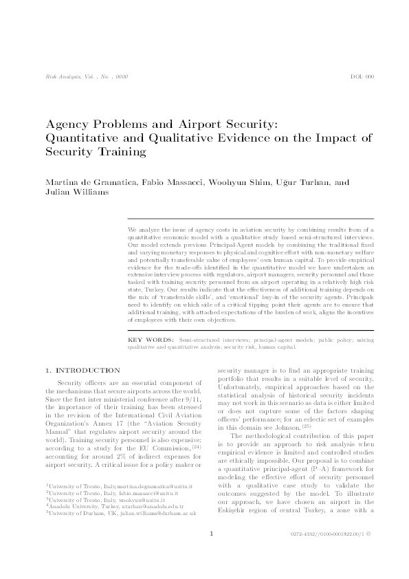 Agency Problems and Airport Security: Quantitative and Qualitative Evidence on the Impact of Security Training Thumbnail