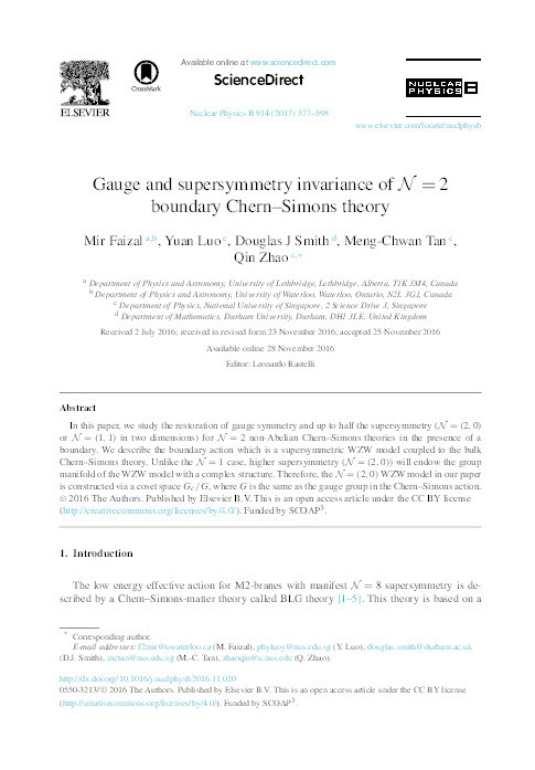 Gauge and supersymmetry invariance of N=2 boundary Chern–Simons theory Thumbnail