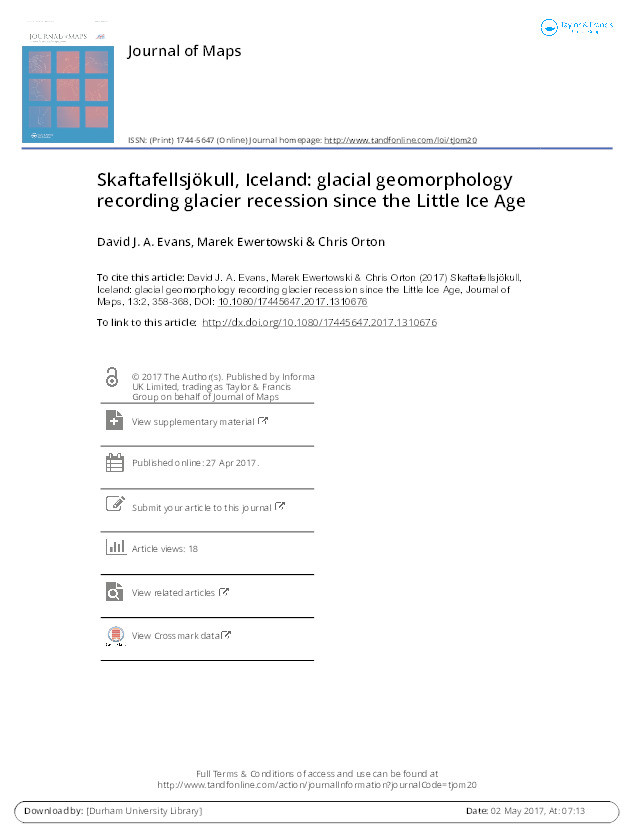 Skaftafellsjökull, Iceland: Glacial geomorphology recording glacier recession since the Little Ice Age Thumbnail