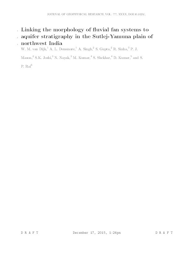 Linking the morphology of fluvial fan systems to aquifer stratigraphy in the Sutlej-Yamuna plain of northwest India Thumbnail