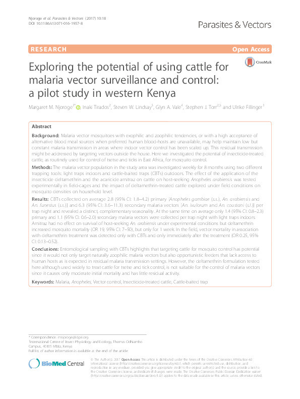 Exploring the potential of using cattle for malaria vector surveillance and control: a pilot study in western Kenya Thumbnail
