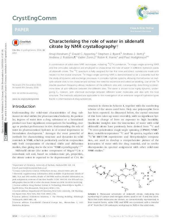 Characterising the role of water in sildenafil citrate by NMR crystallography Thumbnail