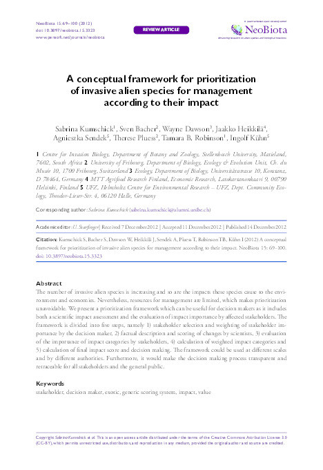 A conceptual framework for prioritization of invasive alien species for management according to their impact Thumbnail