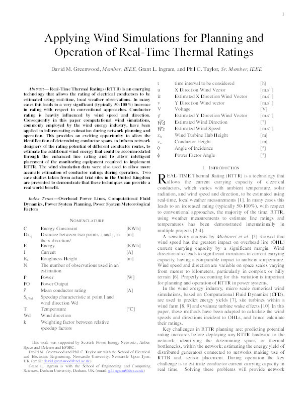 Applying Wind Simulations for Planning and Operation of Real-Time Thermal Ratings Thumbnail