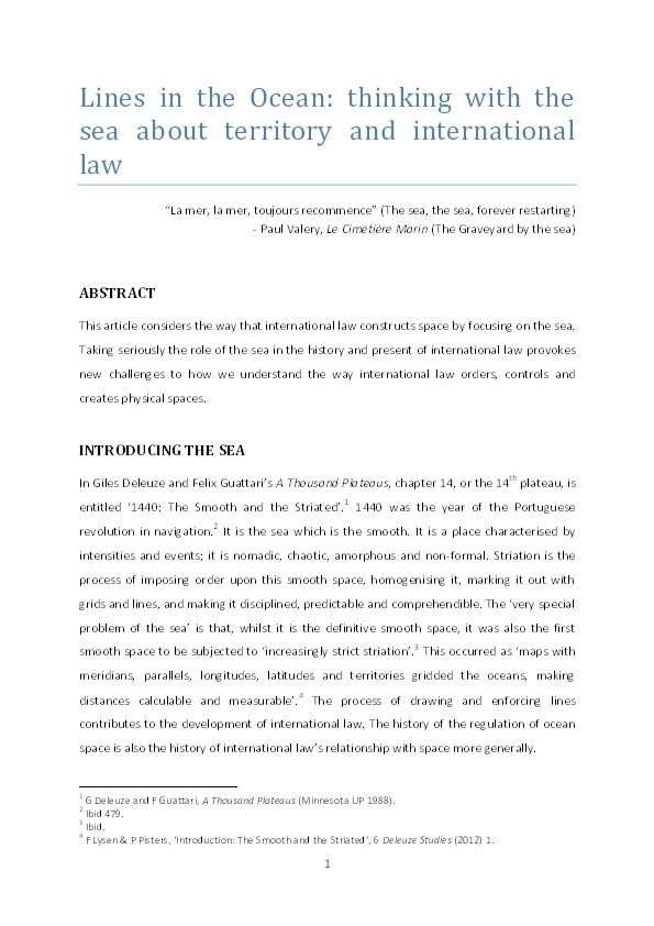 Lines in the Ocean: Thinking with the sea about territory and international law Thumbnail