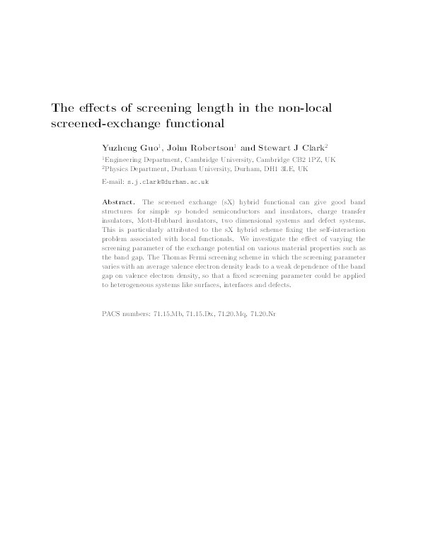 The effects of screening length in the non-local screened-exchange functional Thumbnail