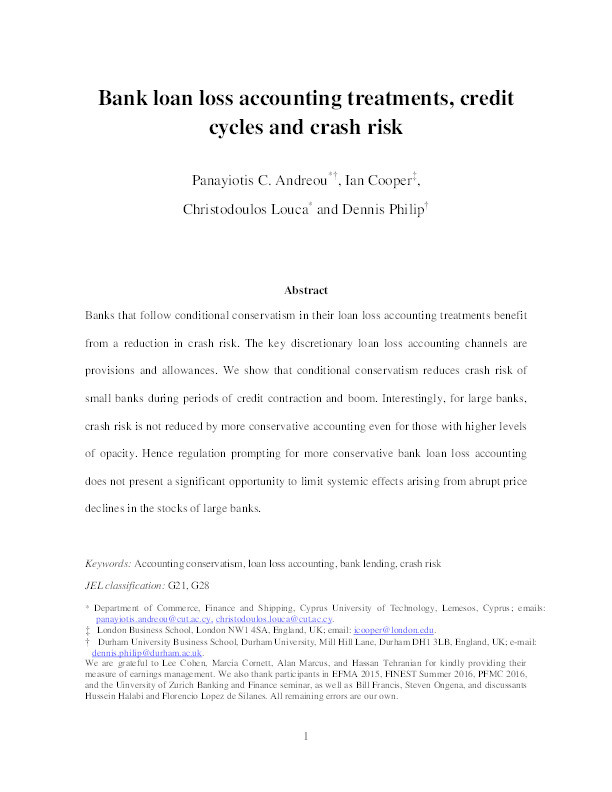 Bank loan loss accounting treatments, credit cycles and crash risk Thumbnail
