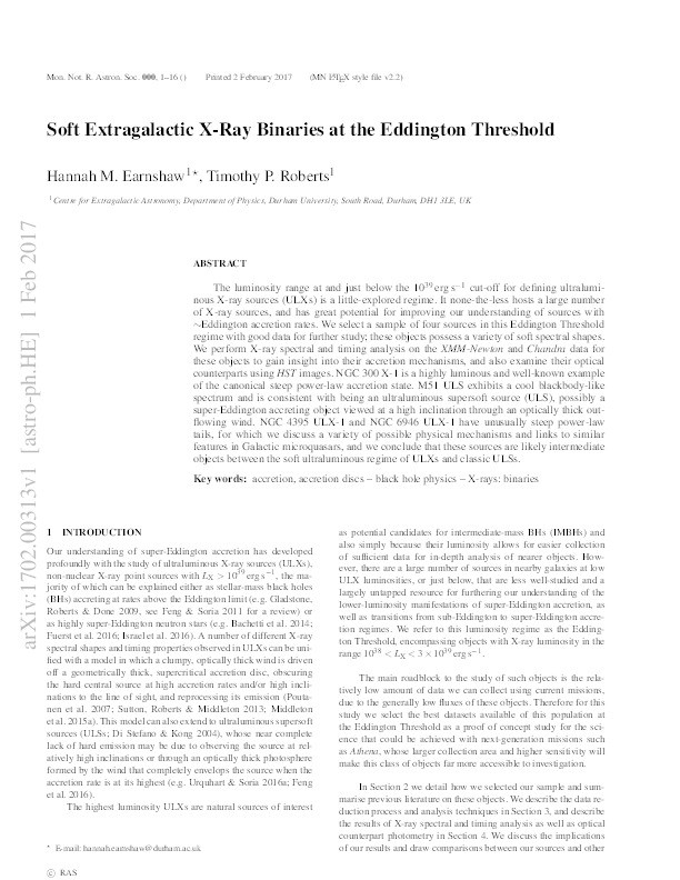 Soft Extragalactic X-Ray Binaries at the Eddington Threshold Thumbnail