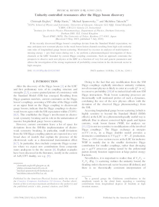 Unitarity-controlled resonances after the Higgs boson discovery Thumbnail