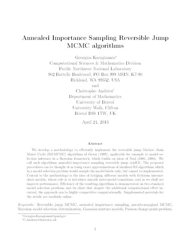 Annealed Importance Sampling Reversible Jump MCMC Algorithms Thumbnail