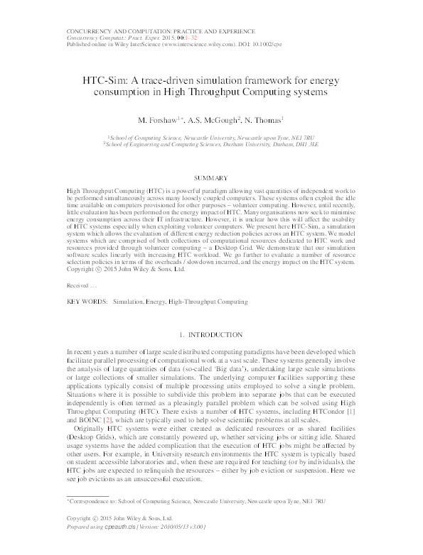 HTC-Sim: a trace-driven simulation framework for energy consumption in high-throughput computing systems Thumbnail